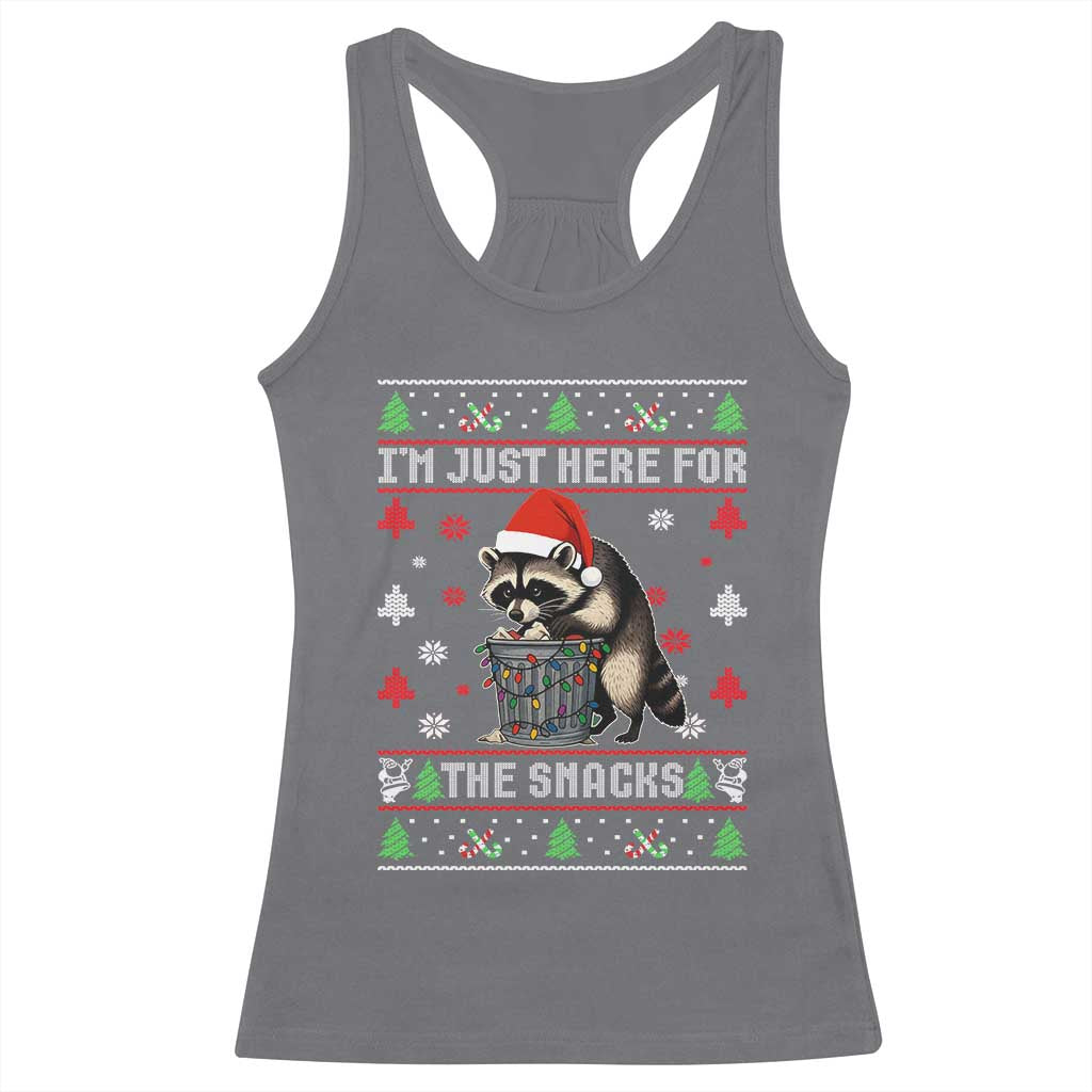 Funny Raccoon Ugly Christmas Racerback Tank Top I'm Just Here for The Snacks Cute Trash Panda TS10 Charcoal Print Your Wear