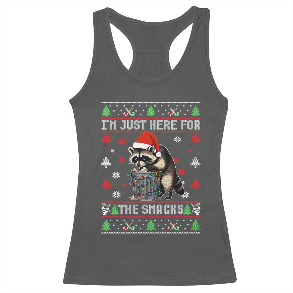 Funny Raccoon Ugly Christmas Racerback Tank Top I'm Just Here for The Snacks Cute Trash Panda TS10 Dark Heather Print Your Wear