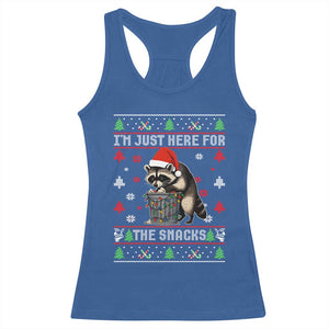 Funny Raccoon Ugly Christmas Racerback Tank Top I'm Just Here for The Snacks Cute Trash Panda TS10 Royal Blue Print Your Wear