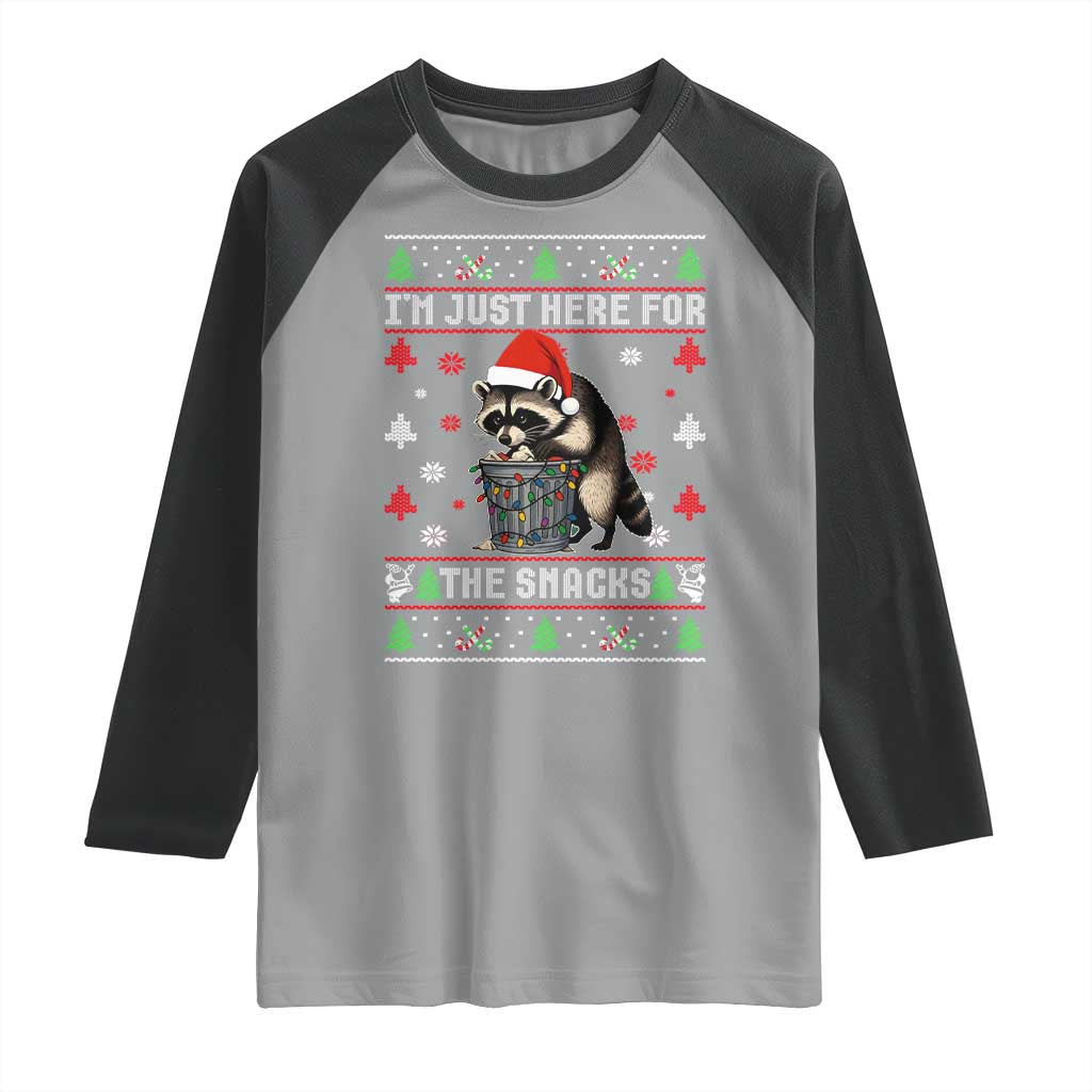 Funny Raccoon Ugly Christmas Raglan Shirt I'm Just Here for The Snacks Cute Trash Panda TS10 Sport Gray Black Print Your Wear