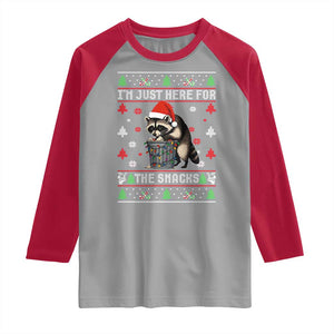 Funny Raccoon Ugly Christmas Raglan Shirt I'm Just Here for The Snacks Cute Trash Panda TS10 Sport Gray Red Print Your Wear
