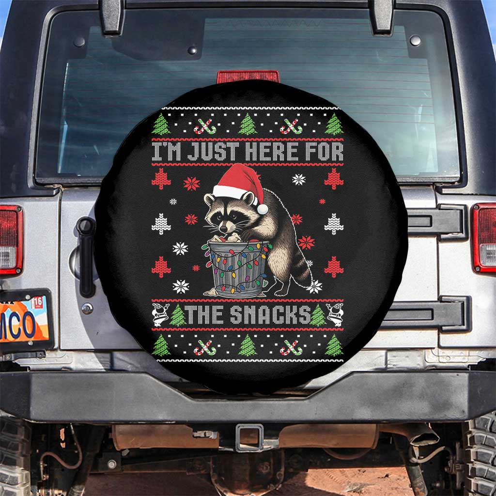 Funny Raccoon Ugly Christmas Spare Tire Cover I'm Just Here for The Snacks Cute Trash Panda TS10 No hole Black Print Your Wear