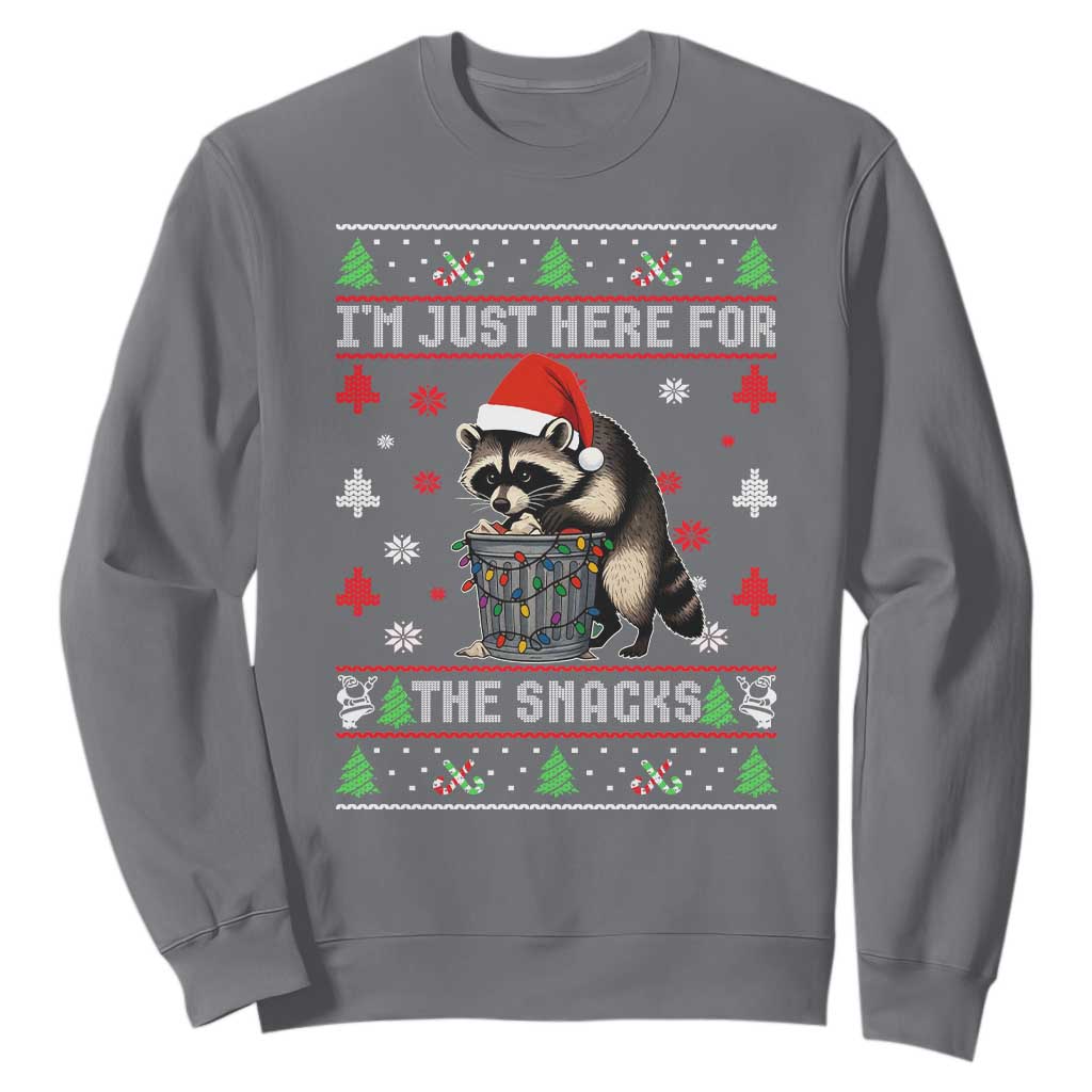 Funny Raccoon Ugly Christmas Sweatshirt I'm Just Here for The Snacks Cute Trash Panda TS10 Charcoal Print Your Wear