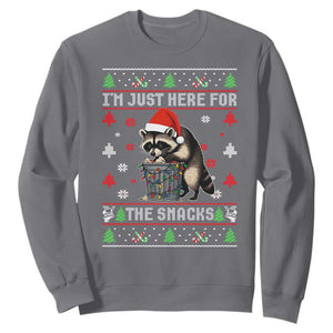 Funny Raccoon Ugly Christmas Sweatshirt I'm Just Here for The Snacks Cute Trash Panda TS10 Charcoal Print Your Wear
