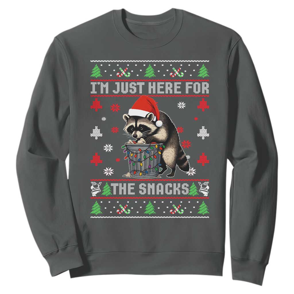 Funny Raccoon Ugly Christmas Sweatshirt I'm Just Here for The Snacks Cute Trash Panda TS10 Dark Heather Print Your Wear