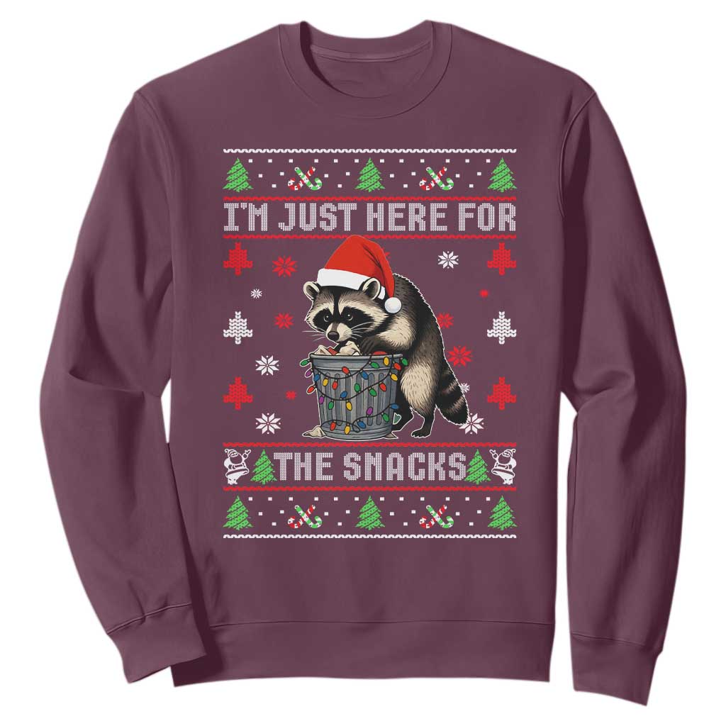 Funny Raccoon Ugly Christmas Sweatshirt I'm Just Here for The Snacks Cute Trash Panda TS10 Maroon Print Your Wear