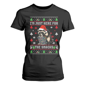 Funny Raccoon Ugly Christmas T Shirt For Women I'm Just Here for The Snacks Cute Trash Panda TS10 Black Print Your Wear