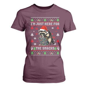 Funny Raccoon Ugly Christmas T Shirt For Women I'm Just Here for The Snacks Cute Trash Panda TS10 Maroon Print Your Wear