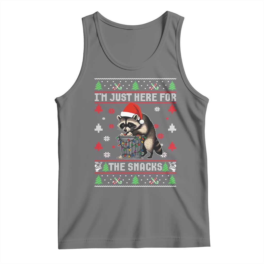 Funny Raccoon Ugly Christmas Tank Top I'm Just Here for The Snacks Cute Trash Panda TS10 Black Heather Print Your Wear
