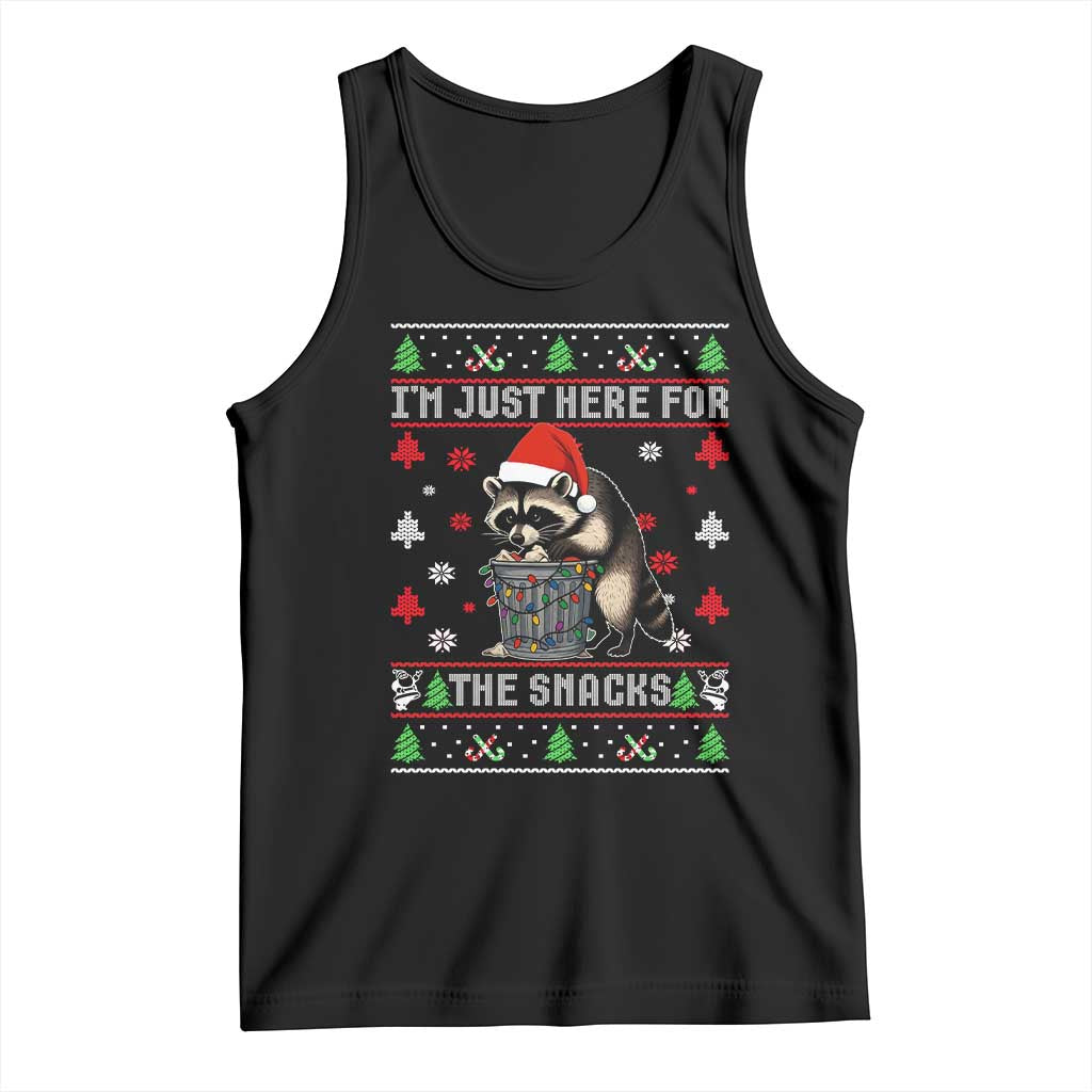 Funny Raccoon Ugly Christmas Tank Top I'm Just Here for The Snacks Cute Trash Panda TS10 Black Print Your Wear