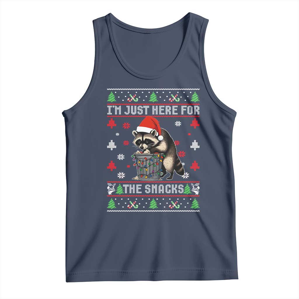 Funny Raccoon Ugly Christmas Tank Top I'm Just Here for The Snacks Cute Trash Panda TS10 Navy Print Your Wear
