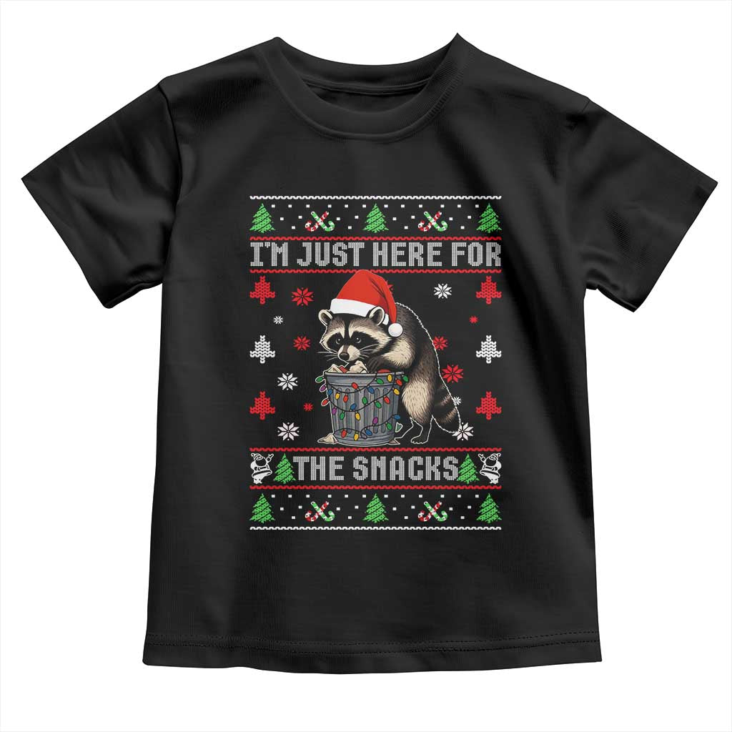 Funny Raccoon Ugly Christmas Toddler T Shirt I'm Just Here for The Snacks Cute Trash Panda TS10 Black Print Your Wear