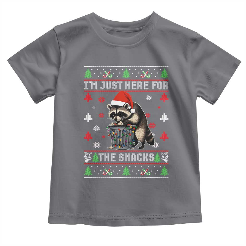 Funny Raccoon Ugly Christmas Toddler T Shirt I'm Just Here for The Snacks Cute Trash Panda TS10 Charcoal Print Your Wear