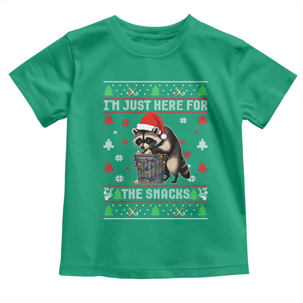 Funny Raccoon Ugly Christmas Toddler T Shirt I'm Just Here for The Snacks Cute Trash Panda TS10 Irish Green Print Your Wear