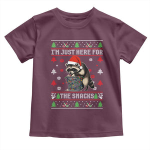 Funny Raccoon Ugly Christmas Toddler T Shirt I'm Just Here for The Snacks Cute Trash Panda TS10 Maroon Print Your Wear