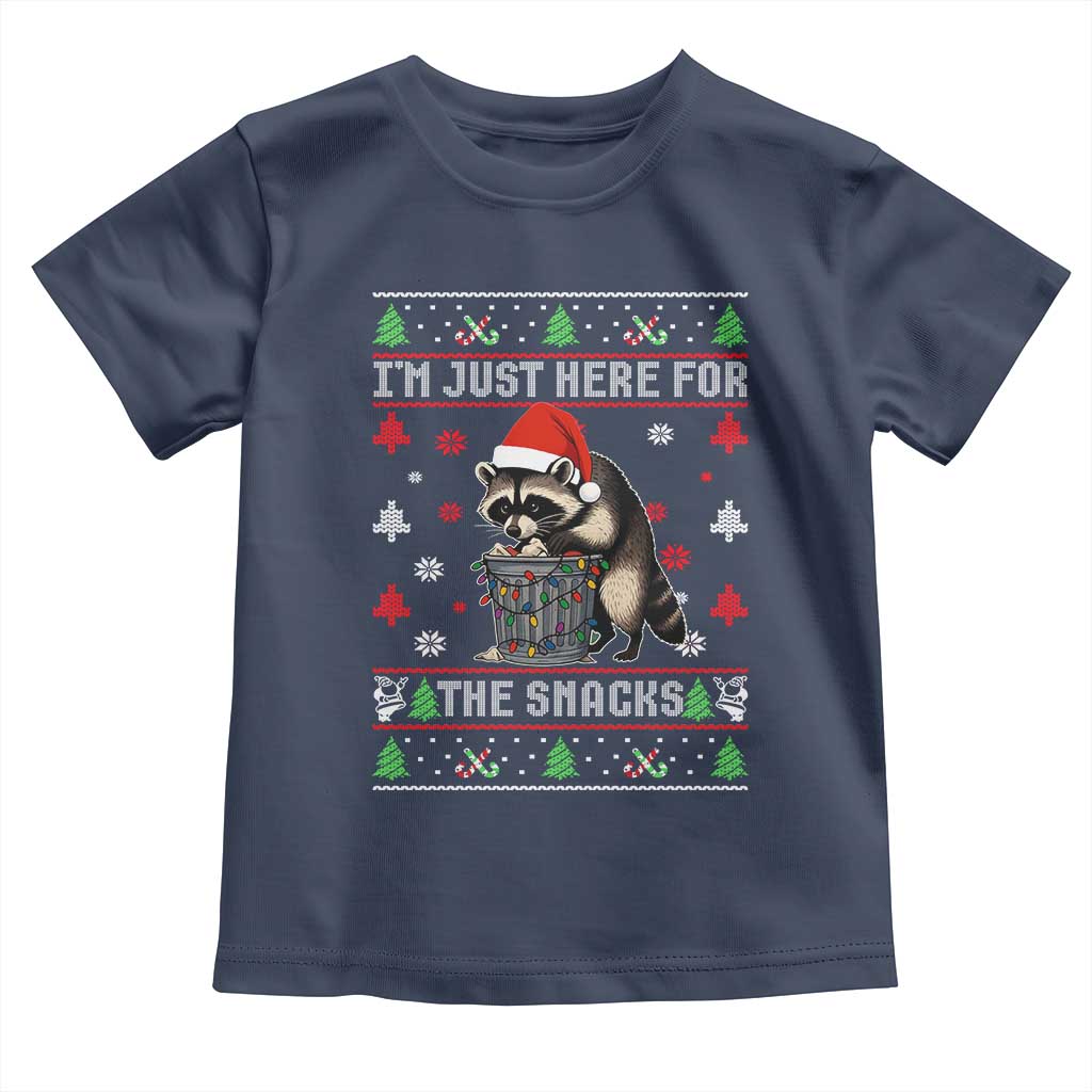Funny Raccoon Ugly Christmas Toddler T Shirt I'm Just Here for The Snacks Cute Trash Panda TS10 Navy Print Your Wear
