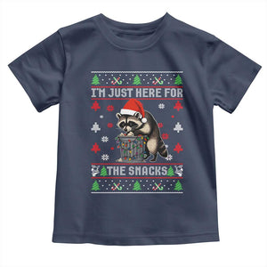 Funny Raccoon Ugly Christmas Toddler T Shirt I'm Just Here for The Snacks Cute Trash Panda TS10 Navy Print Your Wear