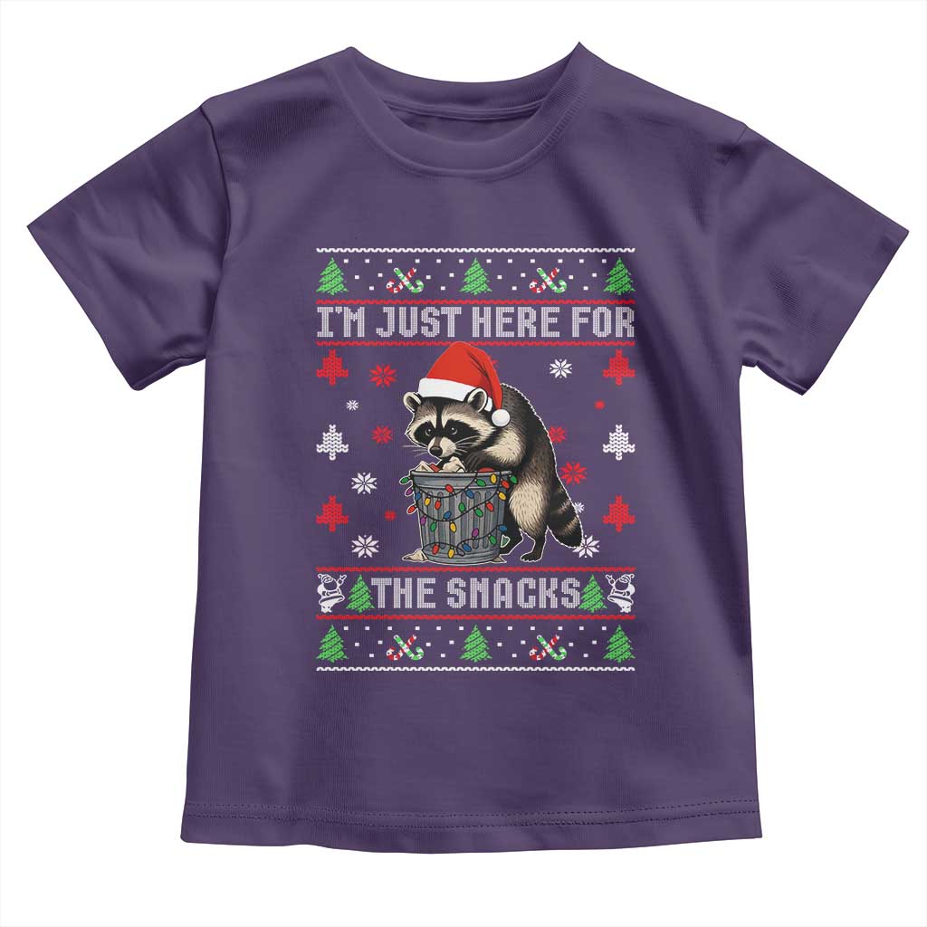 Funny Raccoon Ugly Christmas Toddler T Shirt I'm Just Here for The Snacks Cute Trash Panda TS10 Purple Print Your Wear