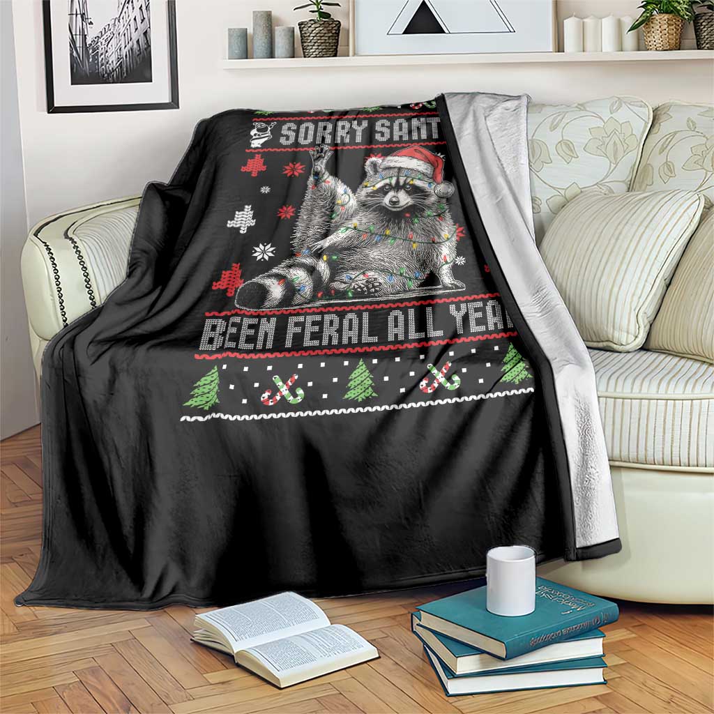 Funny Raccoon Ugly Christmas Throw Blanket Cute Trash Panda Sorry Santa Been Feral All Year TS10 Print Your Wear