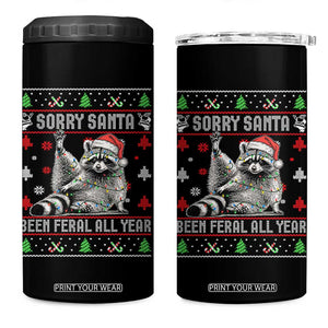 Funny Raccoon Ugly Christmas 4 in 1 Can Cooler Tumbler Cute Trash Panda Sorry Santa Been Feral All Year TS10 One Size: 16 oz Black Print Your Wear