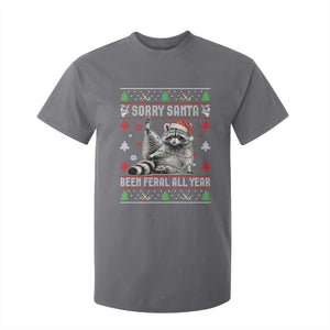 Funny Raccoon Ugly Christmas T Shirt For Kid Cute Trash Panda Sorry Santa Been Feral All Year TS10 Charcoal Print Your Wear