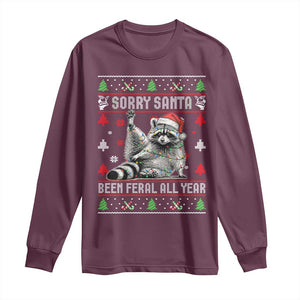 Funny Raccoon Ugly Christmas Long Sleeve Shirt Cute Trash Panda Sorry Santa Been Feral All Year TS10 Maroon Print Your Wear