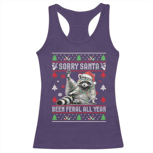 Funny Raccoon Ugly Christmas Racerback Tank Top Cute Trash Panda Sorry Santa Been Feral All Year TS10 Purple Print Your Wear