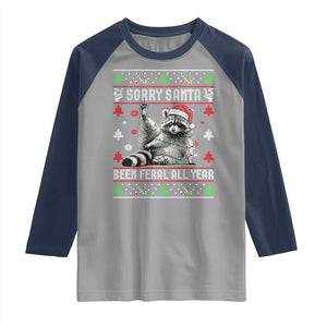 Funny Raccoon Ugly Christmas Raglan Shirt Cute Trash Panda Sorry Santa Been Feral All Year TS10 Sport Gray Navy Print Your Wear