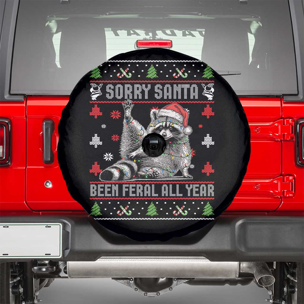 Funny Raccoon Ugly Christmas Spare Tire Cover Cute Trash Panda Sorry Santa Been Feral All Year TS10 Black Print Your Wear