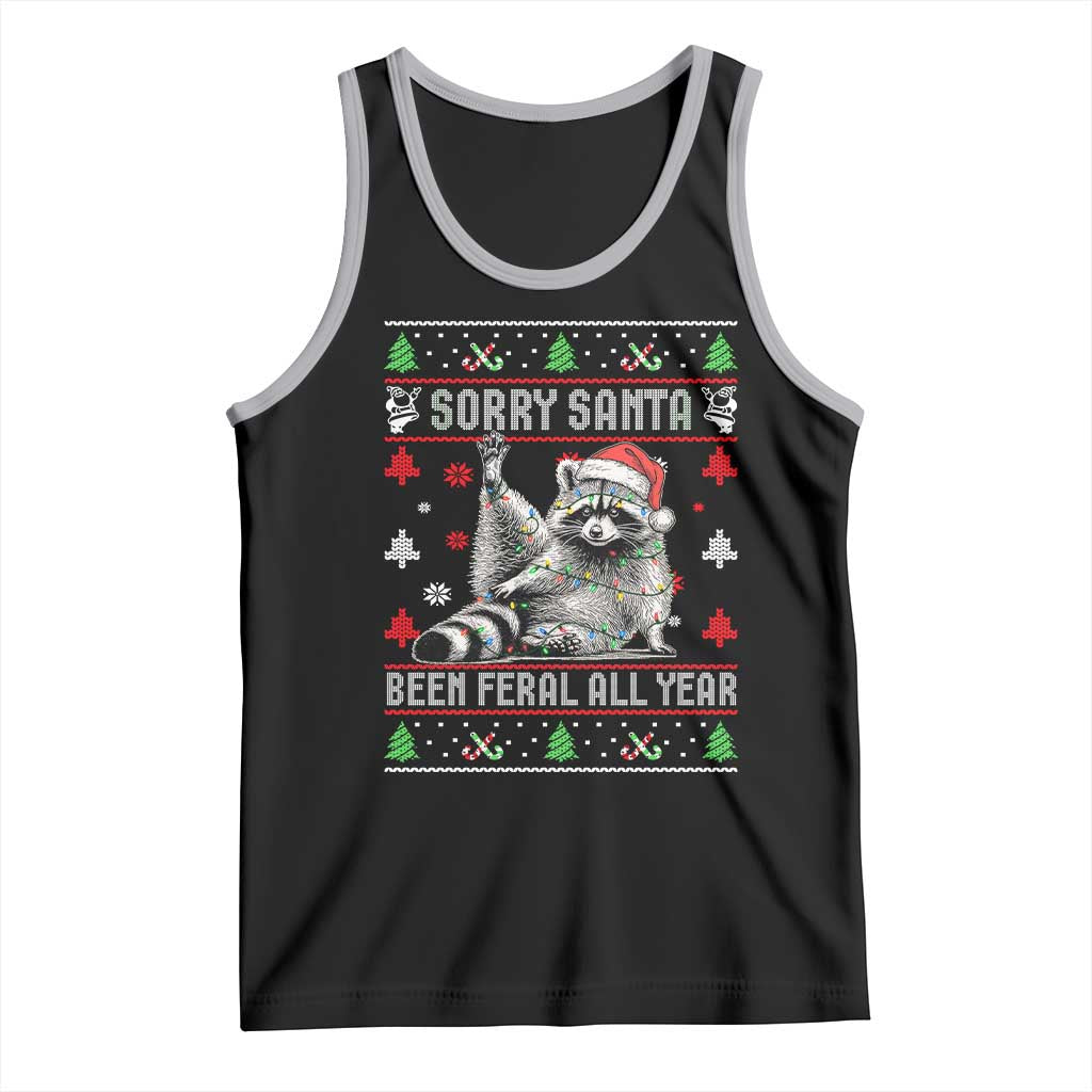 Funny Raccoon Ugly Christmas Tank Top Cute Trash Panda Sorry Santa Been Feral All Year TS10 Black Athletic Heather Print Your Wear