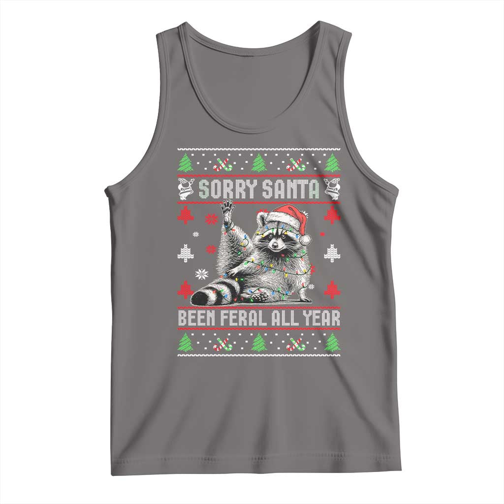 Funny Raccoon Ugly Christmas Tank Top Cute Trash Panda Sorry Santa Been Feral All Year TS10 Deep Heather Print Your Wear