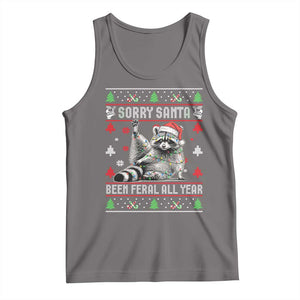 Funny Raccoon Ugly Christmas Tank Top Cute Trash Panda Sorry Santa Been Feral All Year TS10 Deep Heather Print Your Wear