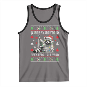 Funny Raccoon Ugly Christmas Tank Top Cute Trash Panda Sorry Santa Been Feral All Year TS10 Deep Heather Black Print Your Wear