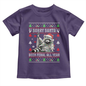 Funny Raccoon Ugly Christmas Toddler T Shirt Cute Trash Panda Sorry Santa Been Feral All Year TS10 Purple Print Your Wear