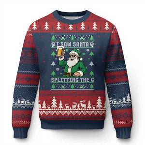 Funny Santa Ugly Xmas Ugly Christmas Sweater Drinking Beer Splitting G Inappropriate Adult Humor TS10 Navy Red Print Your Wear