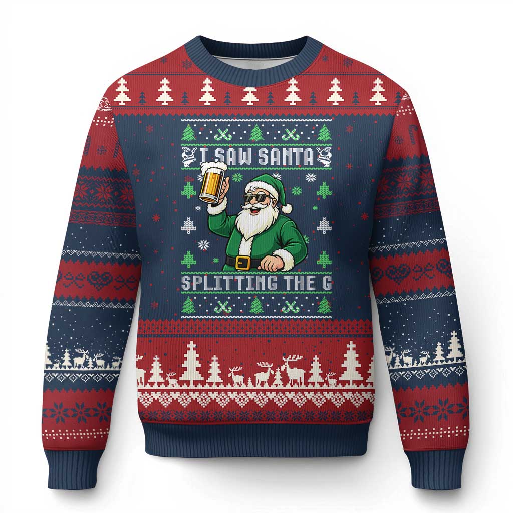 Funny Santa Ugly Xmas Ugly Christmas Sweater Drinking Beer Splitting G Inappropriate Adult Humor TS10 Navy Red Print Your Wear