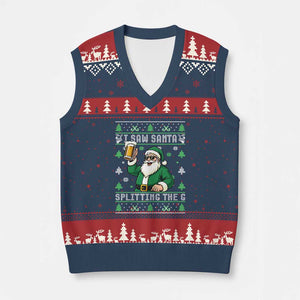 Funny Santa Ugly Xmas V-Neck Knit Sweater Vest Drinking Beer Splitting G Inappropriate Adult Humor TS10 Navy Red Print Your Wear