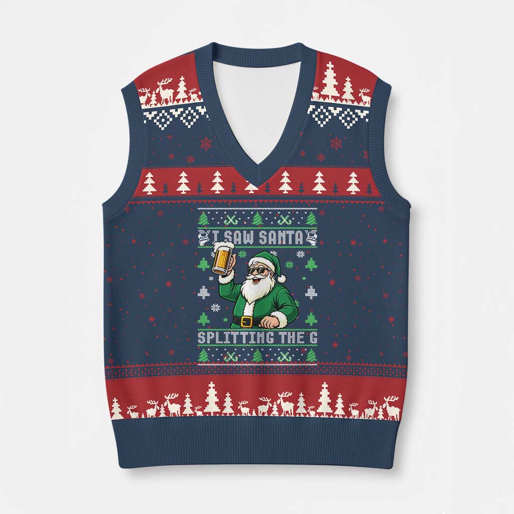 Funny Santa Ugly Xmas V-Neck Knit Sweater Vest Drinking Beer Splitting G Inappropriate Adult Humor TS10 Navy Red Print Your Wear