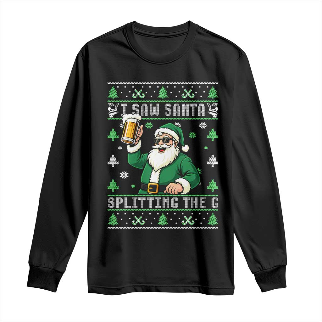 Funny Santa Ugly Christmas Long Sleeve Shirt Drinking Beer Splitting G Inappropriate Adult Humor TS10 Black Print Your Wear