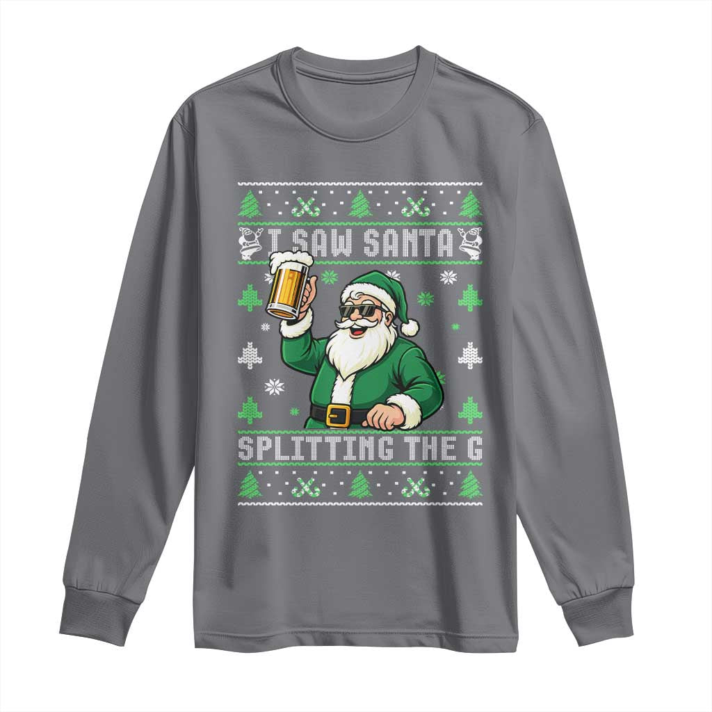 Funny Santa Ugly Christmas Long Sleeve Shirt Drinking Beer Splitting G Inappropriate Adult Humor TS10 Charcoal Print Your Wear