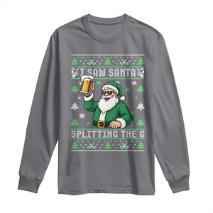 Funny Santa Ugly Christmas Long Sleeve Shirt Drinking Beer Splitting G Inappropriate Adult Humor TS10 Charcoal Print Your Wear
