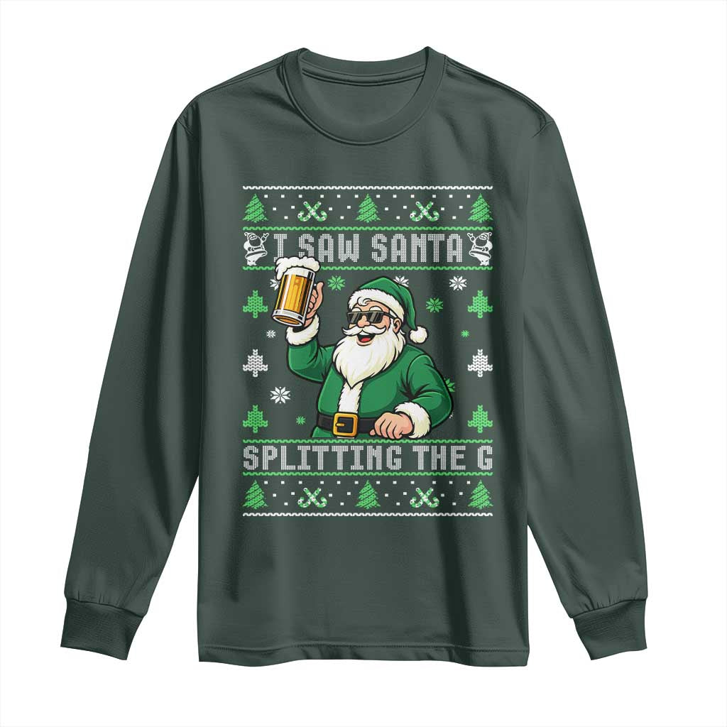 Funny Santa Ugly Christmas Long Sleeve Shirt Drinking Beer Splitting G Inappropriate Adult Humor TS10 Dark Forest Green Print Your Wear