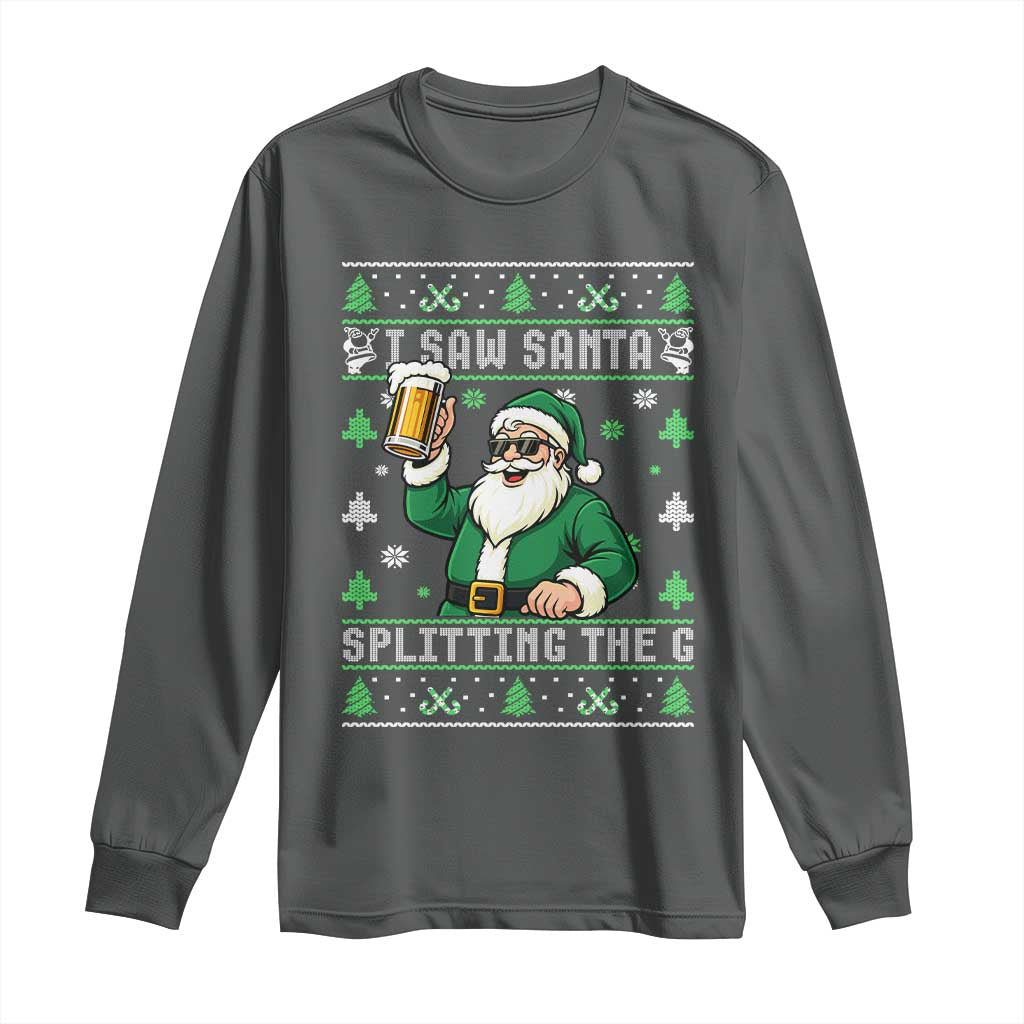 Funny Santa Ugly Christmas Long Sleeve Shirt Drinking Beer Splitting G Inappropriate Adult Humor TS10 Dark Heather Print Your Wear