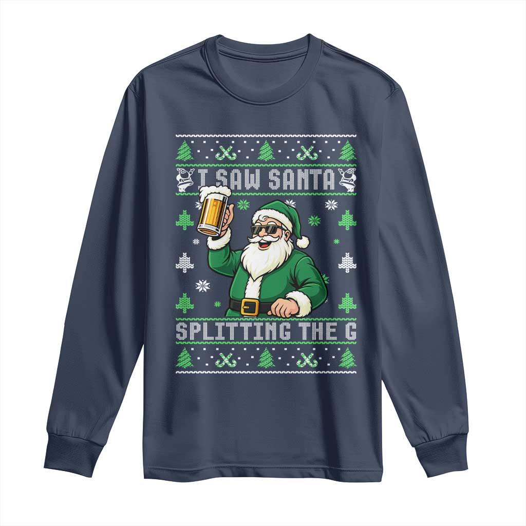 Funny Santa Ugly Christmas Long Sleeve Shirt Drinking Beer Splitting G Inappropriate Adult Humor TS10 Navy Print Your Wear