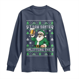 Funny Santa Ugly Christmas Long Sleeve Shirt Drinking Beer Splitting G Inappropriate Adult Humor TS10 Navy Print Your Wear