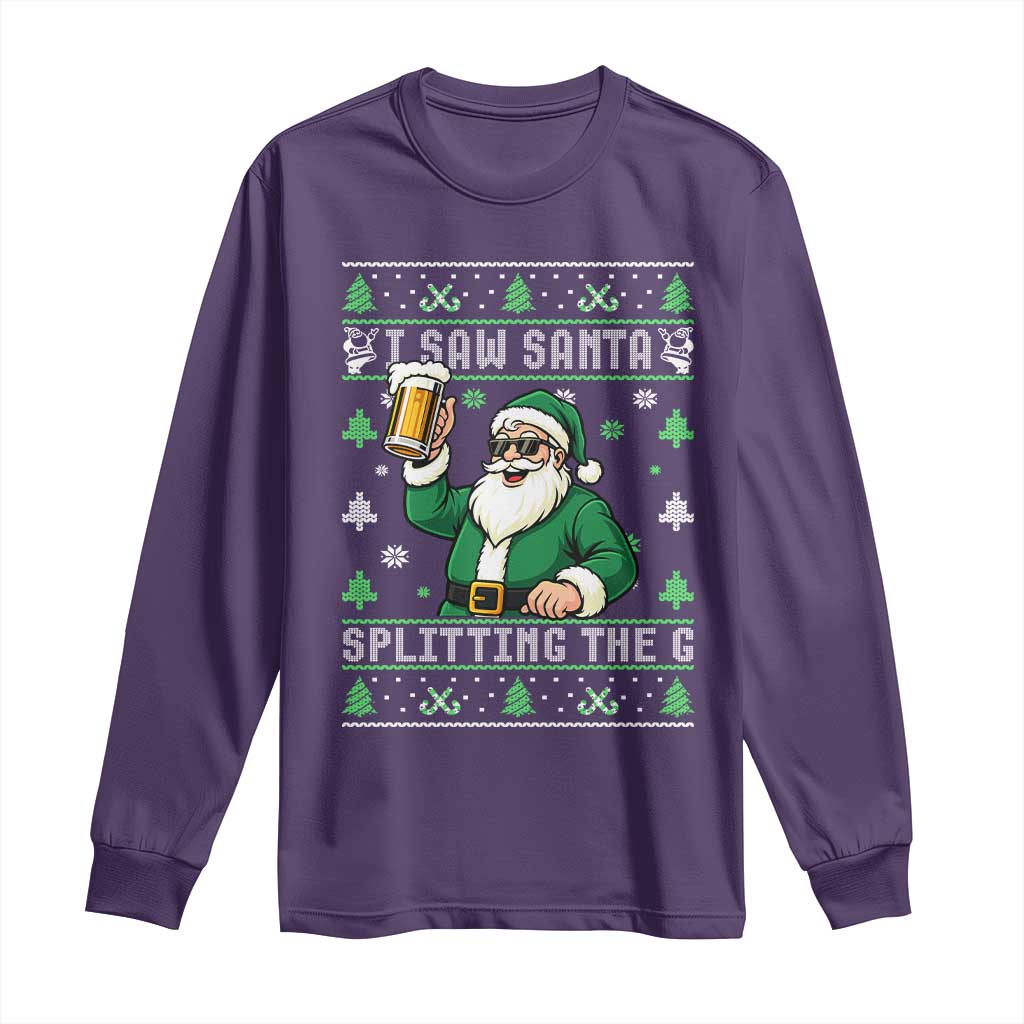 Funny Santa Ugly Christmas Long Sleeve Shirt Drinking Beer Splitting G Inappropriate Adult Humor TS10 Purple Print Your Wear