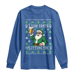 Funny Santa Ugly Christmas Long Sleeve Shirt Drinking Beer Splitting G Inappropriate Adult Humor TS10 Royal Blue Print Your Wear
