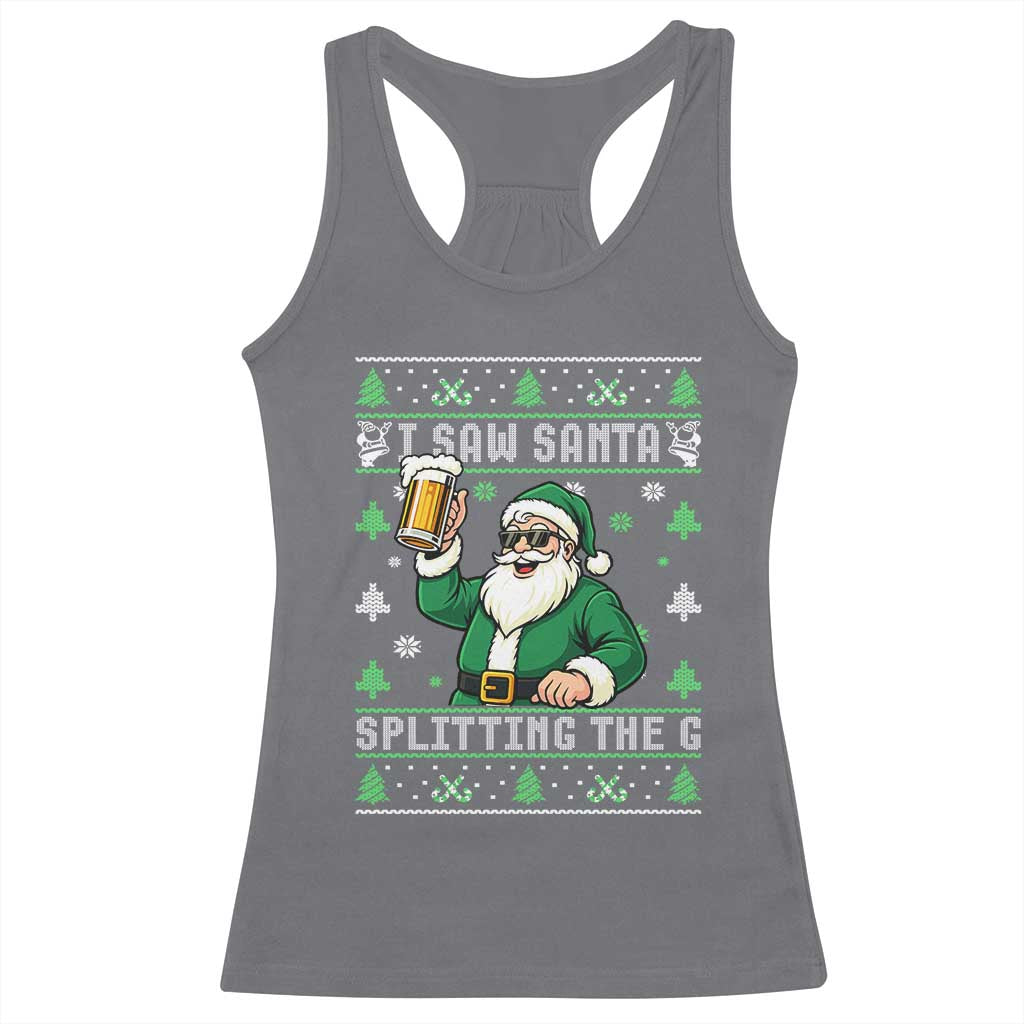 Funny Santa Ugly Christmas Racerback Tank Top Drinking Beer Splitting G Inappropriate Adult Humor TS10 Charcoal Print Your Wear
