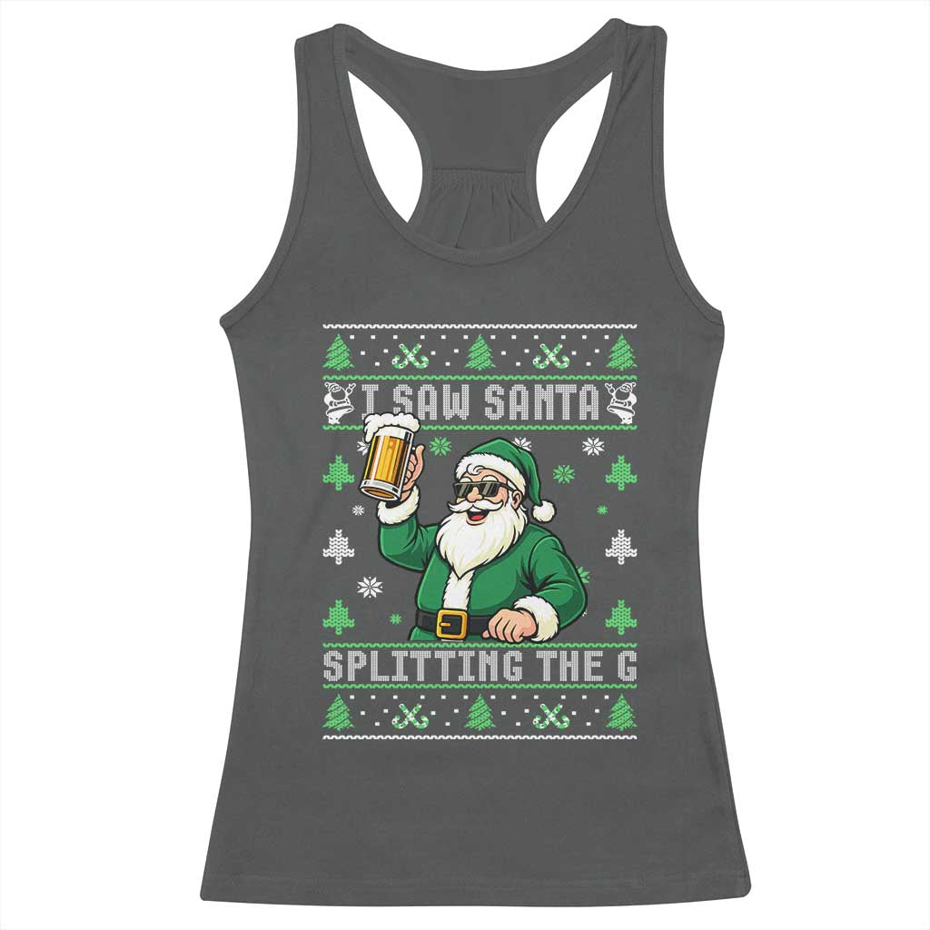 Funny Santa Ugly Christmas Racerback Tank Top Drinking Beer Splitting G Inappropriate Adult Humor TS10 Dark Heather Print Your Wear