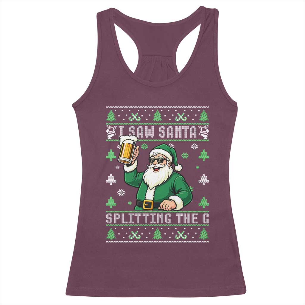 Funny Santa Ugly Christmas Racerback Tank Top Drinking Beer Splitting G Inappropriate Adult Humor TS10 Maroon Print Your Wear